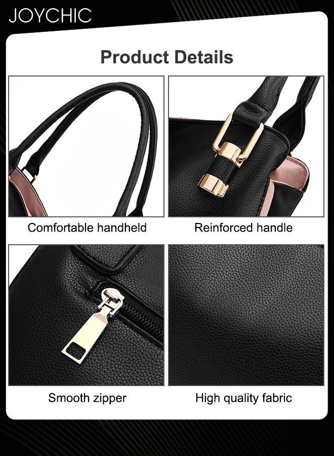 Fashionable Women Handbag Soft PU Waterproof Ladies Shoulder Bag Large Capacity Multi Pocket Commuting Crossbody Bag for Office Daily Work Black