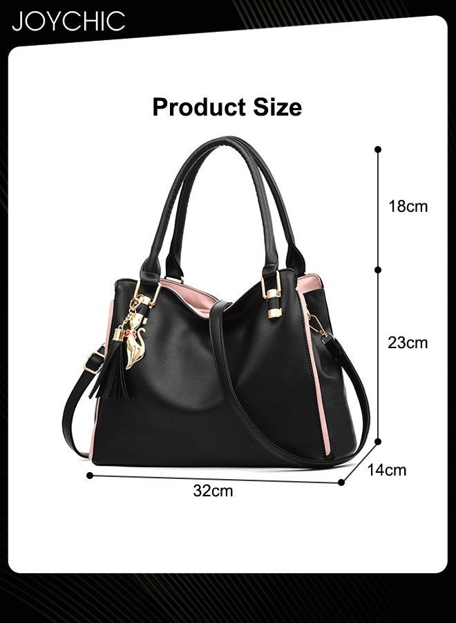 Fashionable Women Handbag Soft PU Waterproof Ladies Shoulder Bag Large Capacity Multi Pocket Commuting Crossbody Bag for Office Daily Work Black