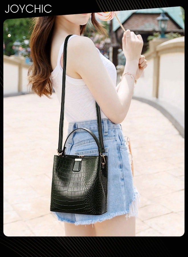 Fashionable Bucket Bag Korean Style Women's Stone Pattern Handbag Large Capacity Shoulder Crossbody Bag with Detachable Straps for Travel Office Black