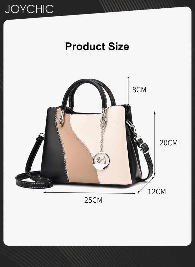 Women Luxury Contrast Color Large Capacity Tote Bag PU Fabric Waterproof Handbag Multi Pocket Commuting Crossbody Bag for Party Daily Shopping