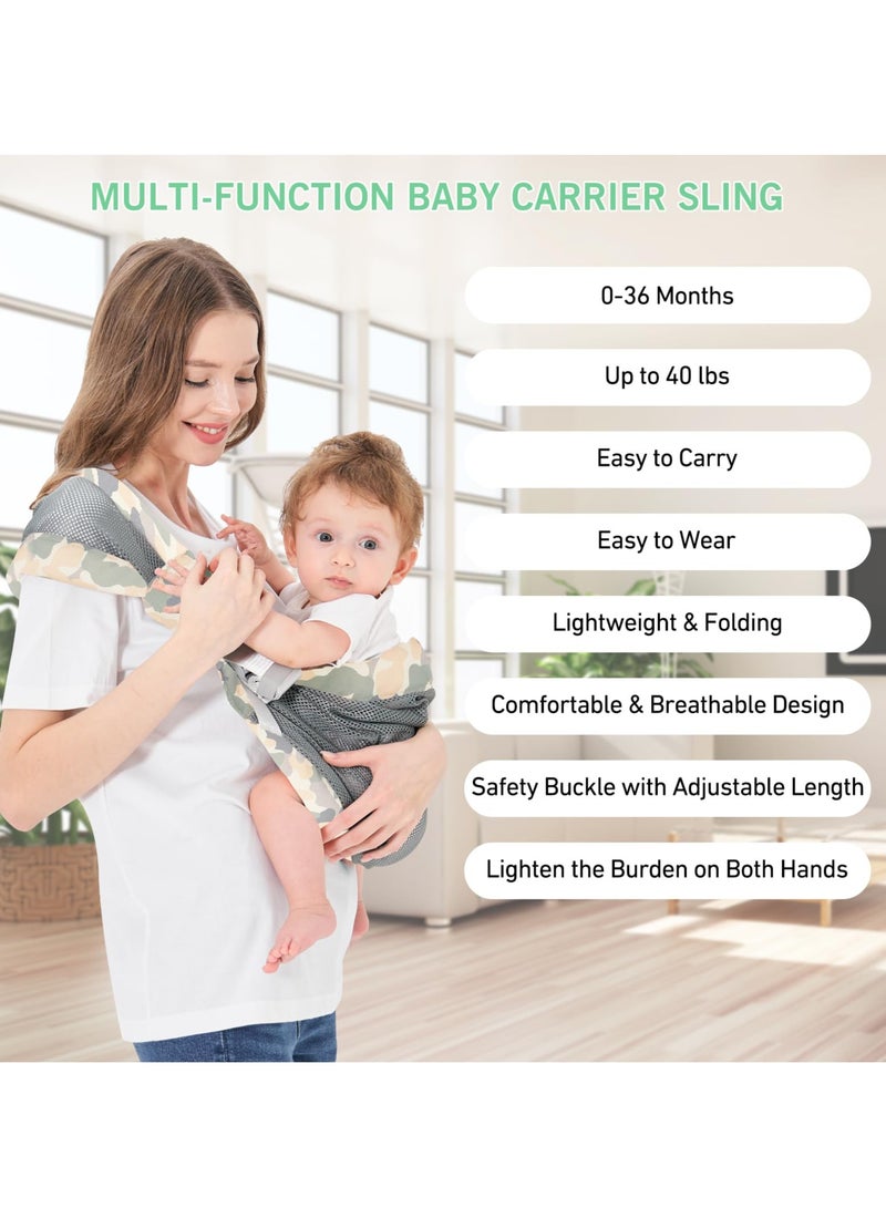 Adjustable One Shoulder Baby Carrier, Lightweight Breathable Mesh, Portable Hip Sling for Infants to Toddlers 6 to 40 lbs, Ideal for Newborn Girls and Boys