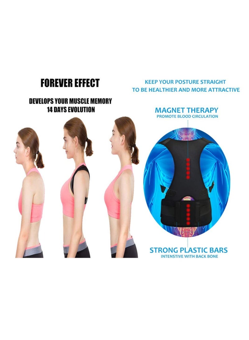Posture Corrector for Men and Women, Adjustable Magnetic Support for Neck Shoulder Upper and Lower Back, Lower Back Belt Improve and Neck, Shoulder (Black, Small)
