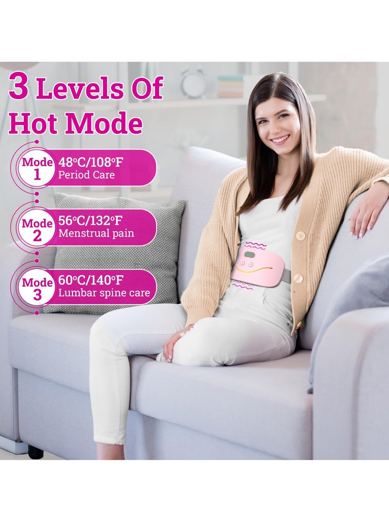 Menstrual Heating Pad Cordless, Fast Heating with 3 Heat Levels, 3 Massage Modes, Relief for Back Pain, Ideal Gift for Women and Girls