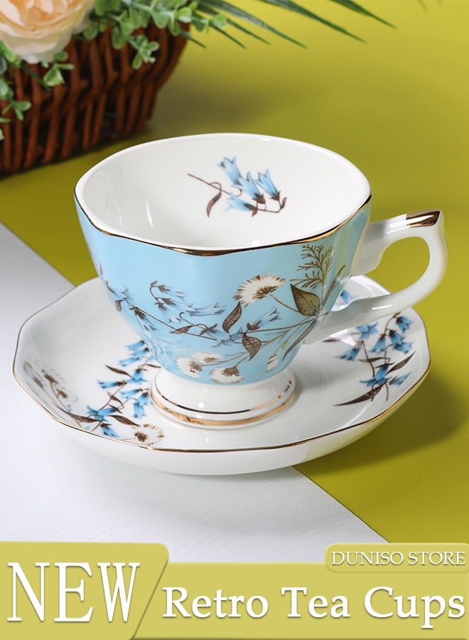 French Retro Phnom Penh Tea Cups and Saucers Set Porcelain Tea Set for Tea Party Afternoon Tea Cups Saucer for Coffee Milk Kitchen and Drawing Room