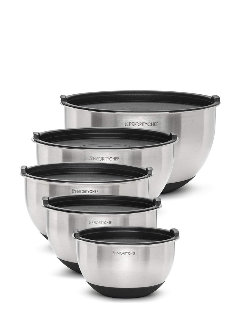 Premium Mixing Bowls With Lids Inner Measurement Marks and Thicker Stainless Steel 5 Pc Bowl Set