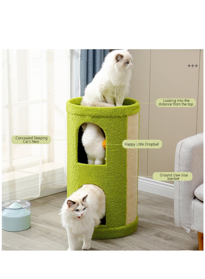 Cat House 2-in-1 Large Cats Cave Kitten Bed with Cube Cat Scratching Pad Collapsible Pet Hideaway Playground Kitten Tunnel Sleeping Cot Condo Furniture Baby Cat Stool Play Center