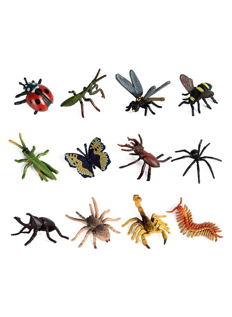 12 PCS Small Realistic Insects Figures Toys, Plastic Wildlife Animal Fake Bug Toys Halloween Party Favor School Project Bug Figurines Set for Kids Toddlers