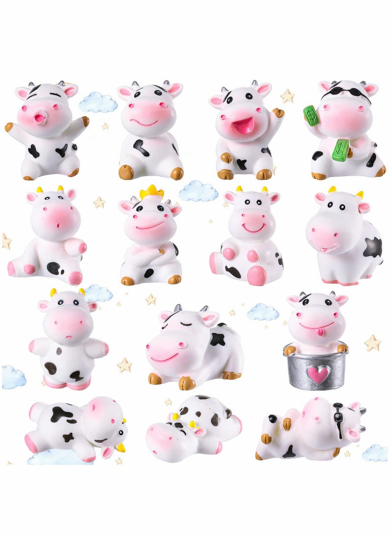 Cute Cow Animal Decoration, Mini Cartoon Doll Resin Toy, Cow Ornament for Cake Garden Party Home Miniature Moss Landscape, DIY Craft Accessories (14pcs)