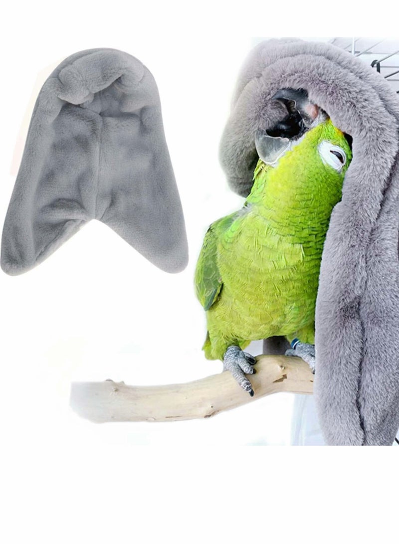 Plush Bird Tent, Parrot Toy, Comfortable Corner Hanging Warm Blanket Nest Bed, Cage Hammock for Lovebirds Small and Medium Birds (Grey)
