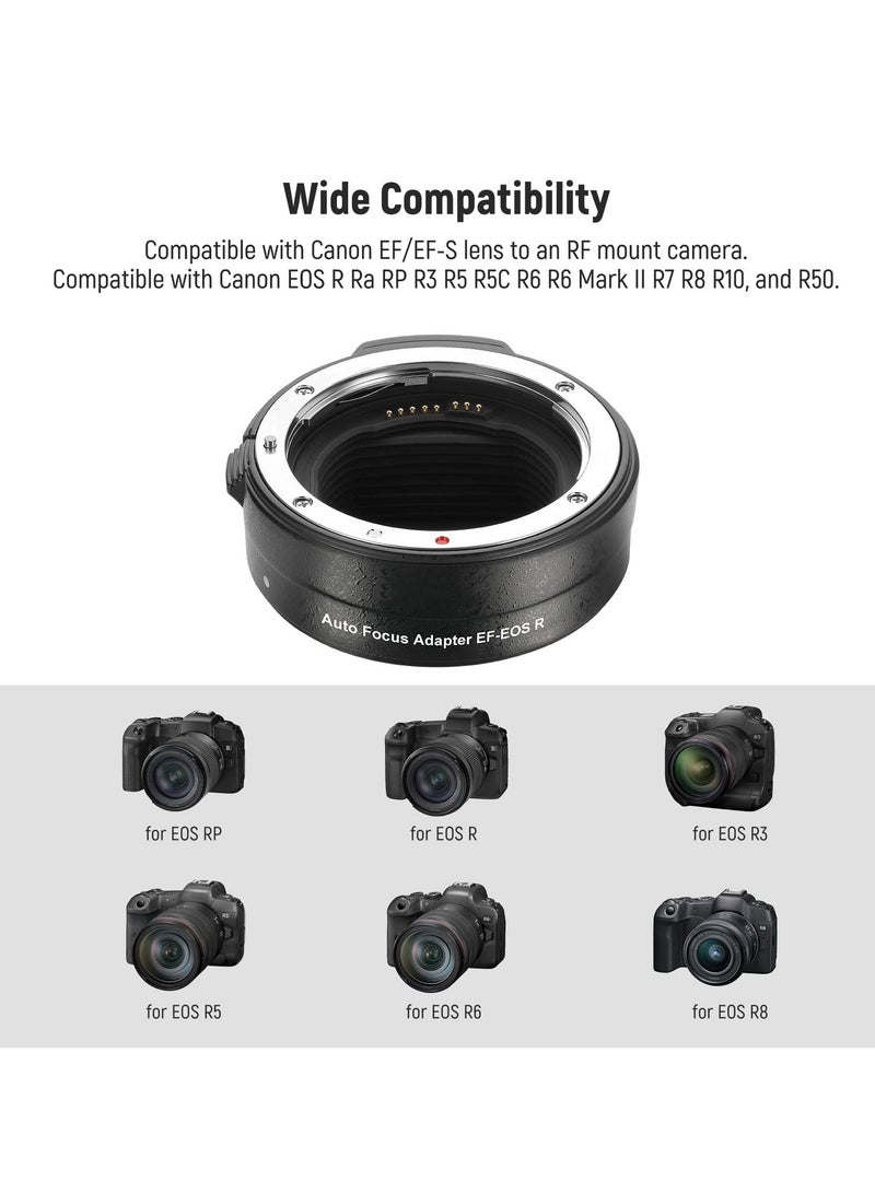EF to EOS R Mount Adapter, EF/EF-S Lens to RF Mount Camera Autofocus Converter Ring Compatible with Canon EOS R Ra RP R6 Mark II R6 R5 R3 R7 R10 R8 R50