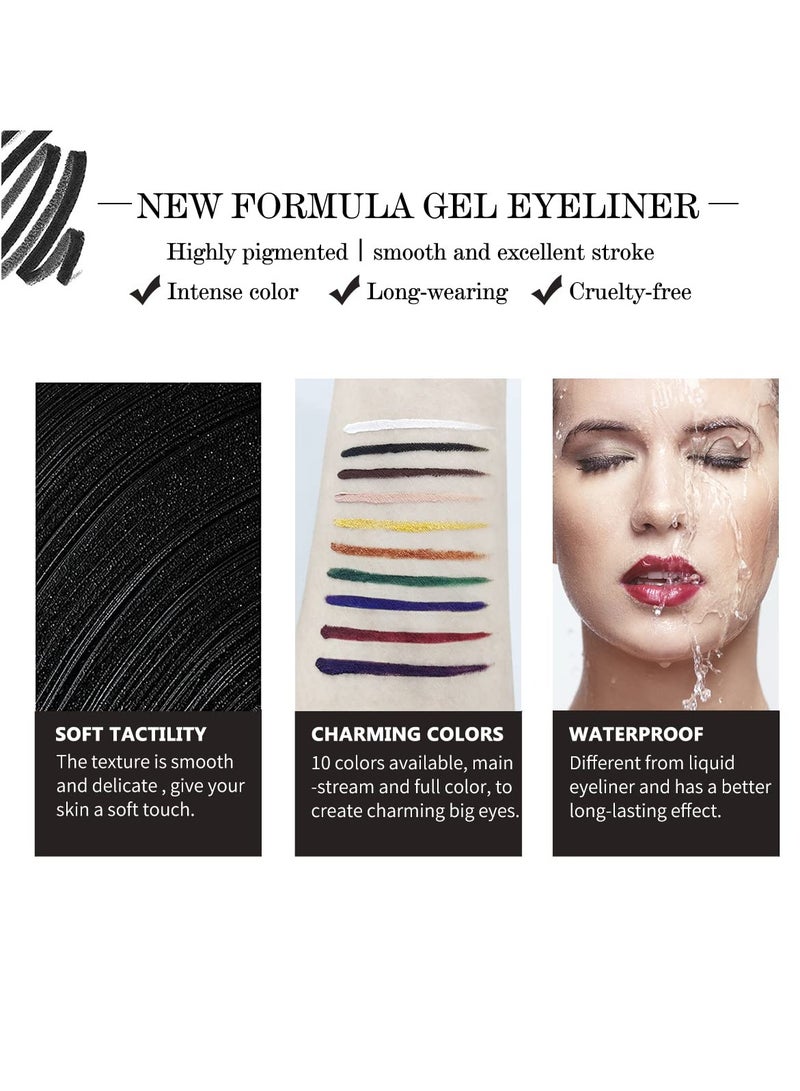 White Eyeliner Gel with Brush, Smooth Cream Matte Finish, Long Lasting, Waterproof and Smudge Proof, High Pigment Eyeliner for Bold Eye Makeup