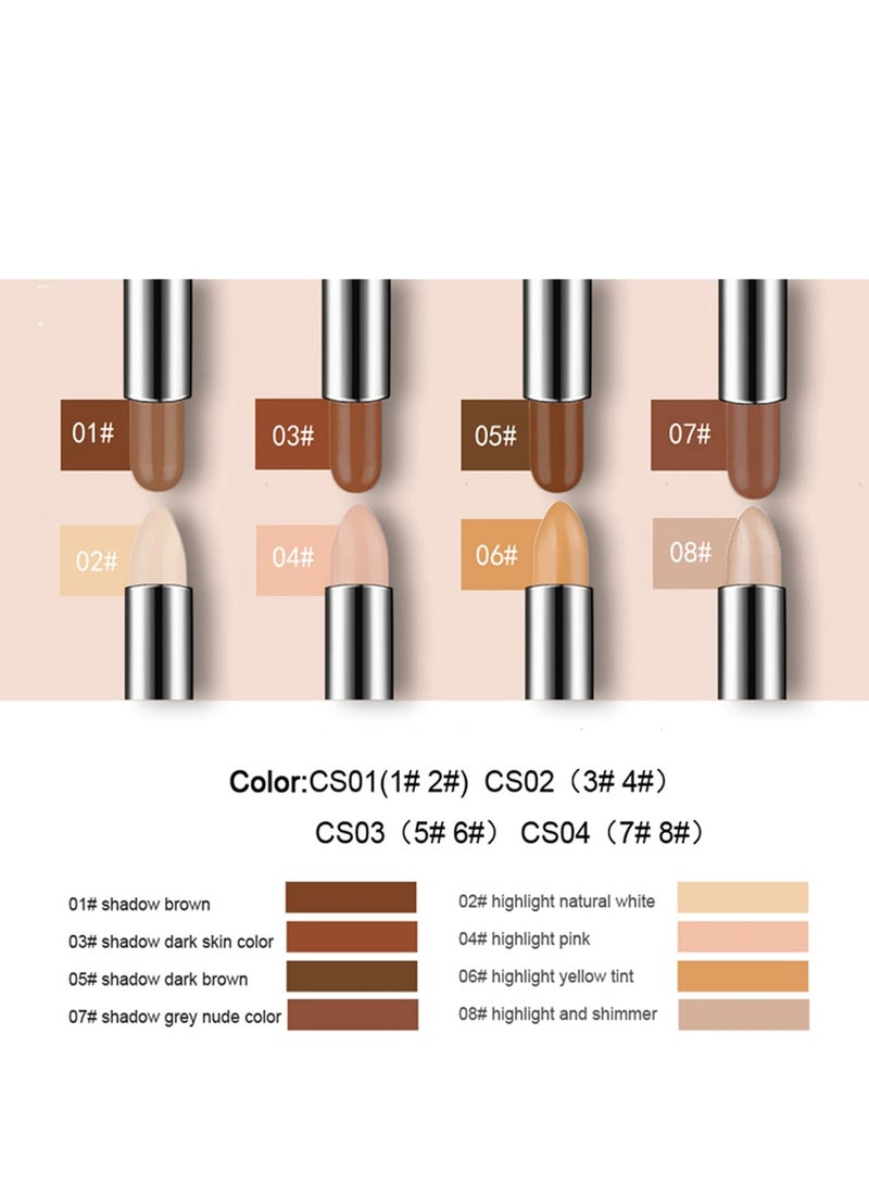 8 Colors Double Headed 2 in 1 Contour Stick Set, Versatile Contouring, Highlighting, and Concealing Makeup Cream Stick