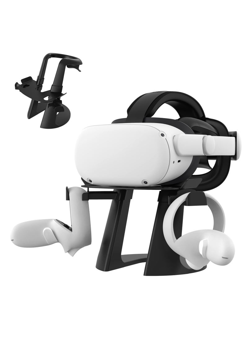 VR Stand Suitable for Meta/ Oculus Quest 2 Accessories/ Quest/ Rift/ Rift S/ GO/ HTC Vive/ Vive Pro/ Valve Index VR Also for Headset And Touch Controllers Stable Safe Space Saving (Black)