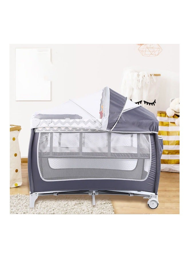 Baby Crib Portable Playard Foldable Luxury Nursery Baby Center Multi Functional Movable Bed with Removable Diaper Table Lovely Toys Bed Net Portable Travel Crib with Wheels