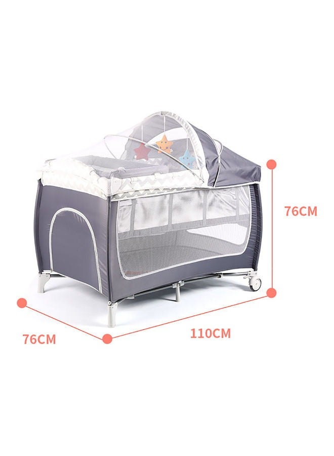 Baby Crib Portable Playard Foldable Luxury Nursery Baby Center Multi Functional Movable Bed with Removable Diaper Table Lovely Toys Bed Net Portable Travel Crib with Wheels