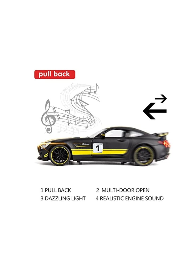 Toy Cars Model for Benz AMG GTR, Zinc Alloy Pull Back Toy Car with Sound and Light for Kids Boy Men Gift, Black