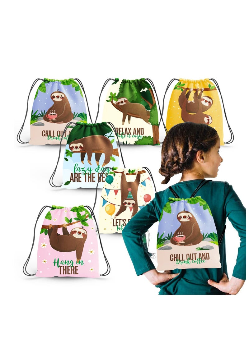 Party Favor Bags, 12 Pack Goodies Drawstring Bags, Sloth Party Supplies Favors Drawstring Bags, Sloth Theme Kid's Birthday Goodies bags, Candy Snacks School Travel Toy Storage Bag for Boys Girls