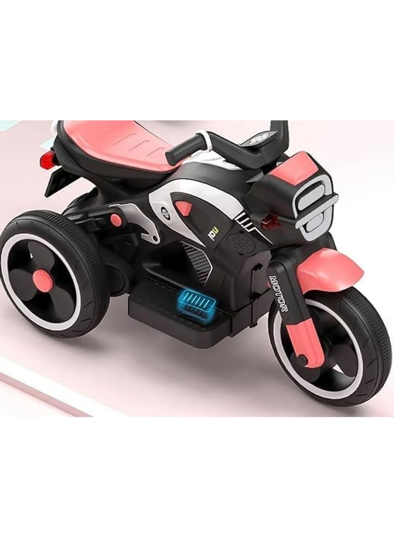 Electric Motorcycle for Kids Children's Ride-on Toy Tricycle with Music and Lights Three Wheels Motorbike Pink