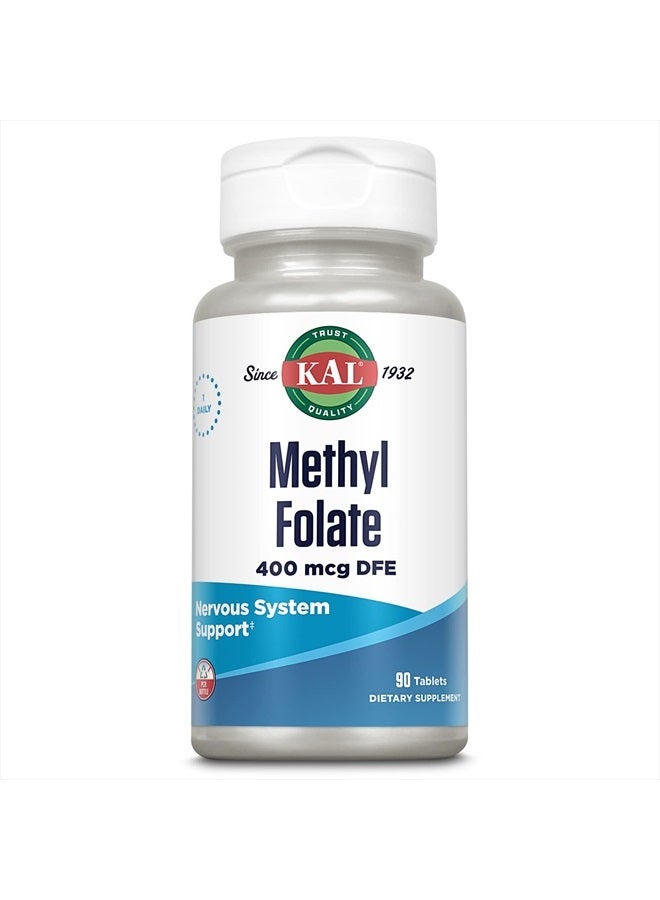 Methyl Folate 400 mcg DFE, 5-MTHF Active Form Vitamin B9, Folic Acid Supplement, Heart Health, Prenatal, Mood and Brain Support, Fast Dissolving ActivTab, 60-Day Guarantee, 90 Servings, 90 Tablets
