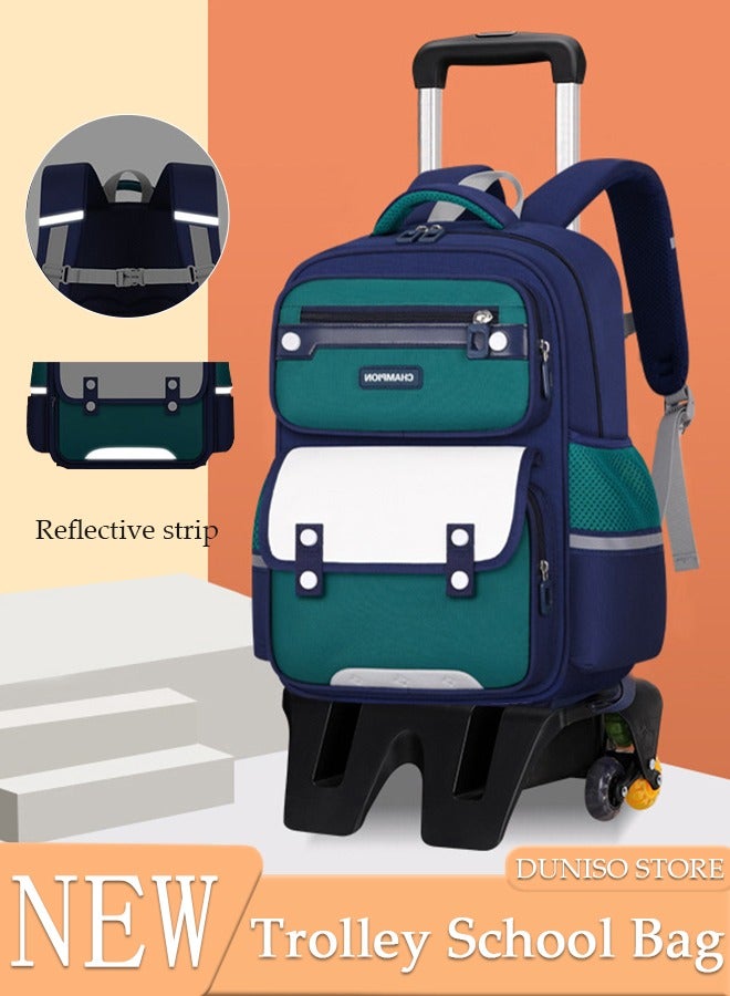 Trolley Backpack for Kids, Wheeled Cart Aluminum Alloy, Folding Trolley Cart for Schoolbag, Luggage Cart Rolling Backpack for Children Trolley BookBag with 6 Wheels School Luggage Travel Bag