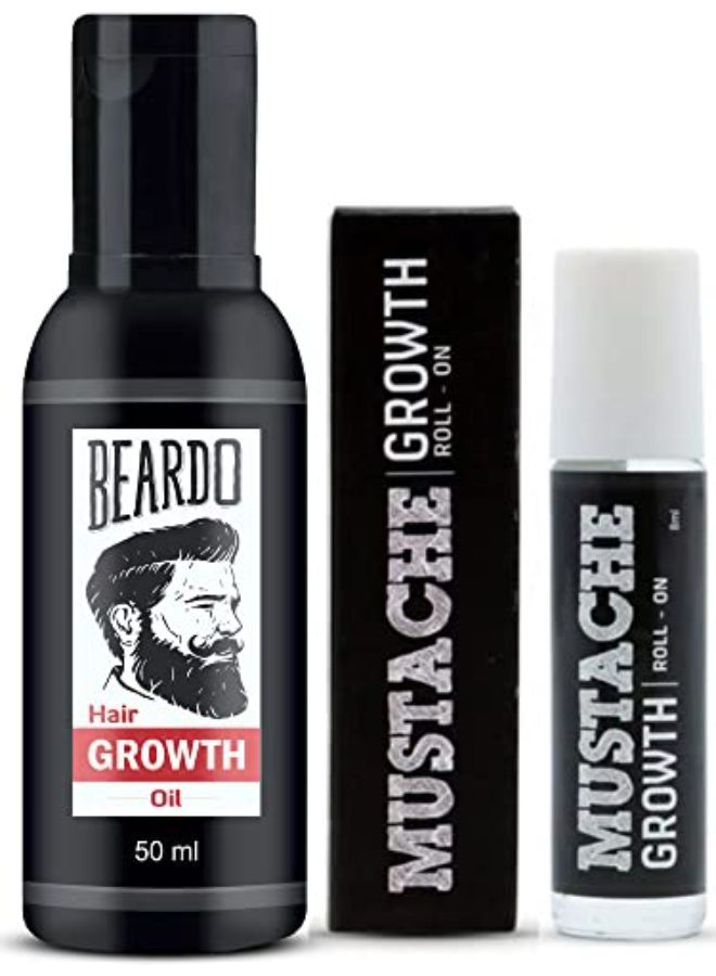 Beard And Hair Growth Oil 50Ml For Faster Beard Growth And Thicker Looking Beard | Beard Oil For Patchy And Uneven Beard + Mustache Growth Roll On Combo