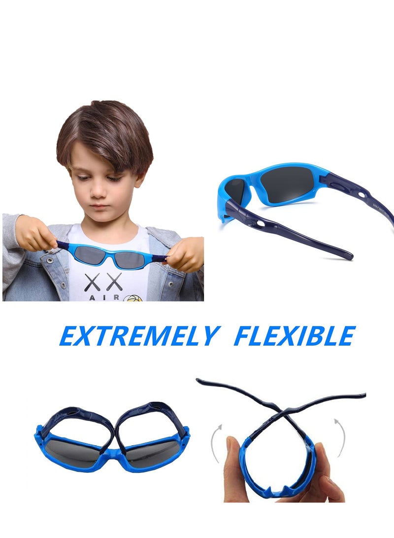 Flexible Kids Polarized Sunglasses for Boys Girls, 3 Pack Sport Sunglasses for Children Age 3-10