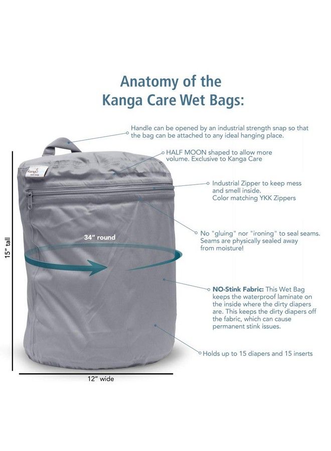 Wet Bag Seam Sealed Waterproof 3D Dimensional For Baby Cloth Diapers Travel Beach Pool Gym Swim ; Phantom