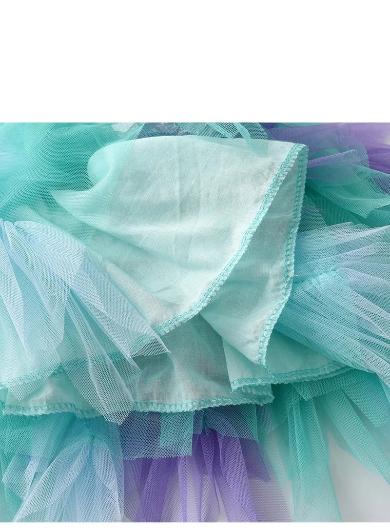 Girls Tutu Skirt Ruffle Tulle Skirt Knee Length Blue And Purple Mermaid Theme