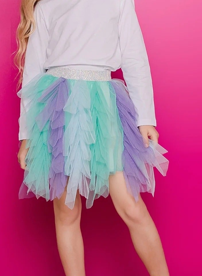 Girls Tutu Skirt Ruffle Tulle Skirt Knee Length Blue And Purple Mermaid Theme