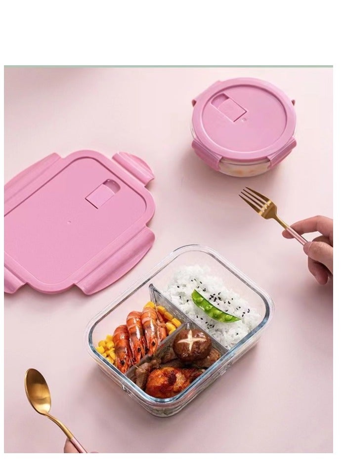 Glass food storage container with lid glass bento lunch box microwave oven freezer dishwasher safe snack container 3 grid