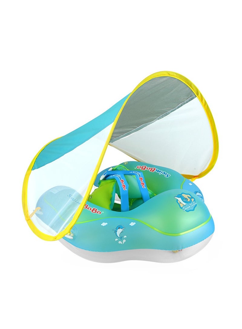 Little Sunshine Improved Size Inflatable Baby Swim Float with Sun Canopy | Infant Pool Floaties - Swimming Pool Toy for Ages 3-72 Months (Blue L)