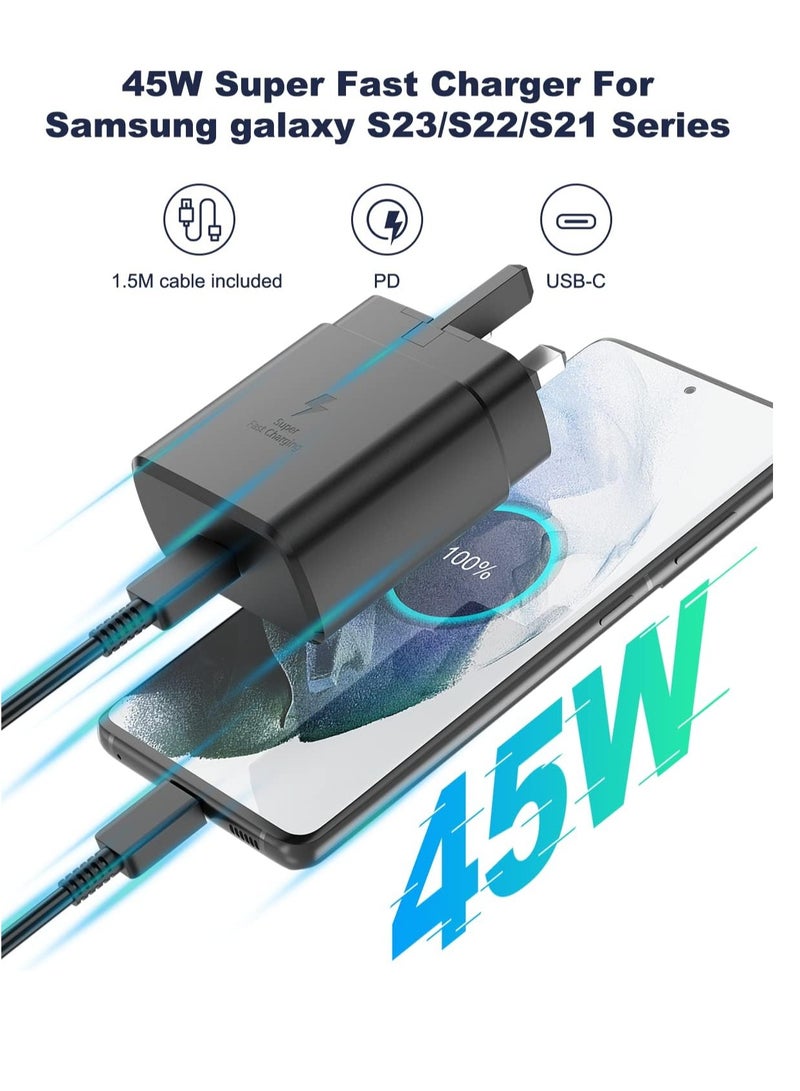 For Samsung Charger, 45W USB C Super Fast Charging with 1.5m Cable Compatible with Samsung Galaxy S24 S23 S22 S21 S20 Ultra, S24+ S23+ S22+ S21+, A53, A15, A54, Type C Power Adapter by Bluezone