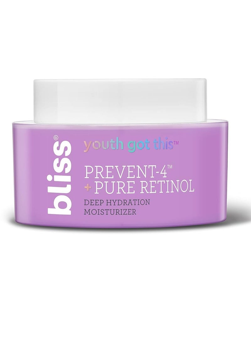 bliss Youth Got This and Pure Retinol Deep Hydration Moisturiser Visibly Diminishes Fine Lines Clean Fragrance-Free Cruelty-Free Paraben Free Vegan 50 ml