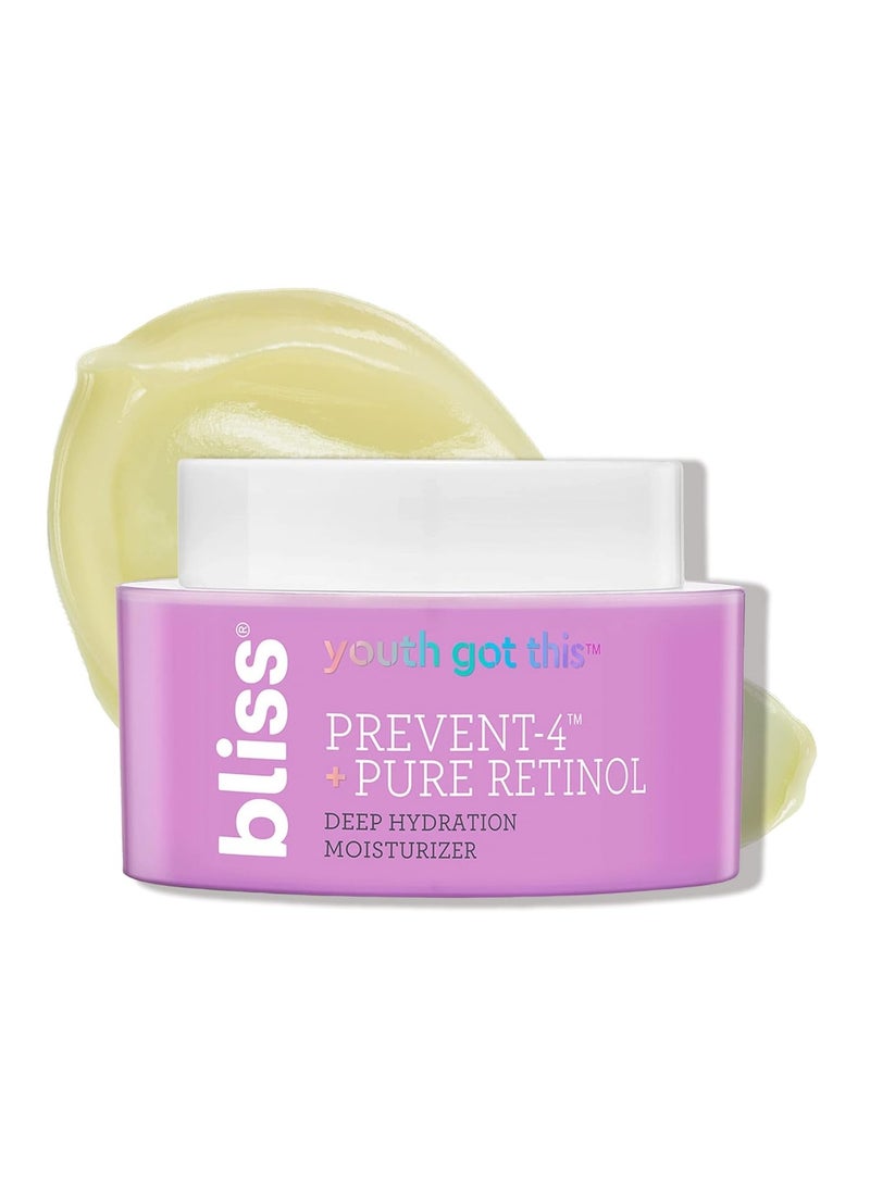 bliss Youth Got This and Pure Retinol Deep Hydration Moisturiser Visibly Diminishes Fine Lines Clean Fragrance-Free Cruelty-Free Paraben Free Vegan 50 ml
