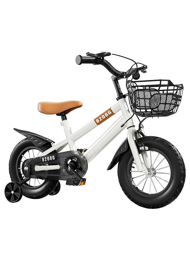 Kids Bicycle for Ages 3-7 Years with Training Wheels 16 Inch White