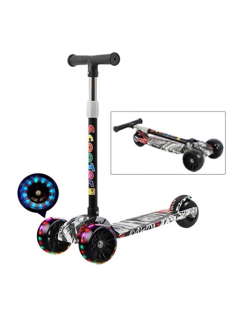 Tri Flash Wheel Graffiti Foldable And Adjustable Kids Scooter