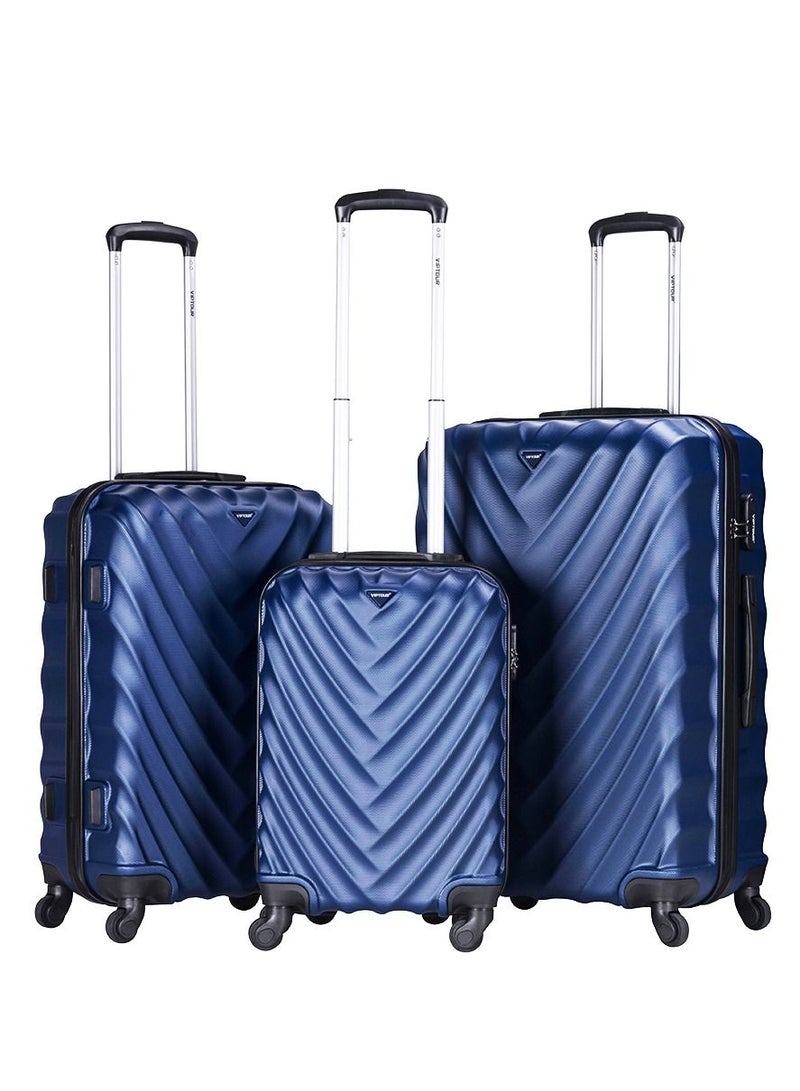 ABS Hardside 3-Piece Trolley Luggage Set  Spinner Wheels with Number Lock 20/24/28 Inches  Dark Blue
