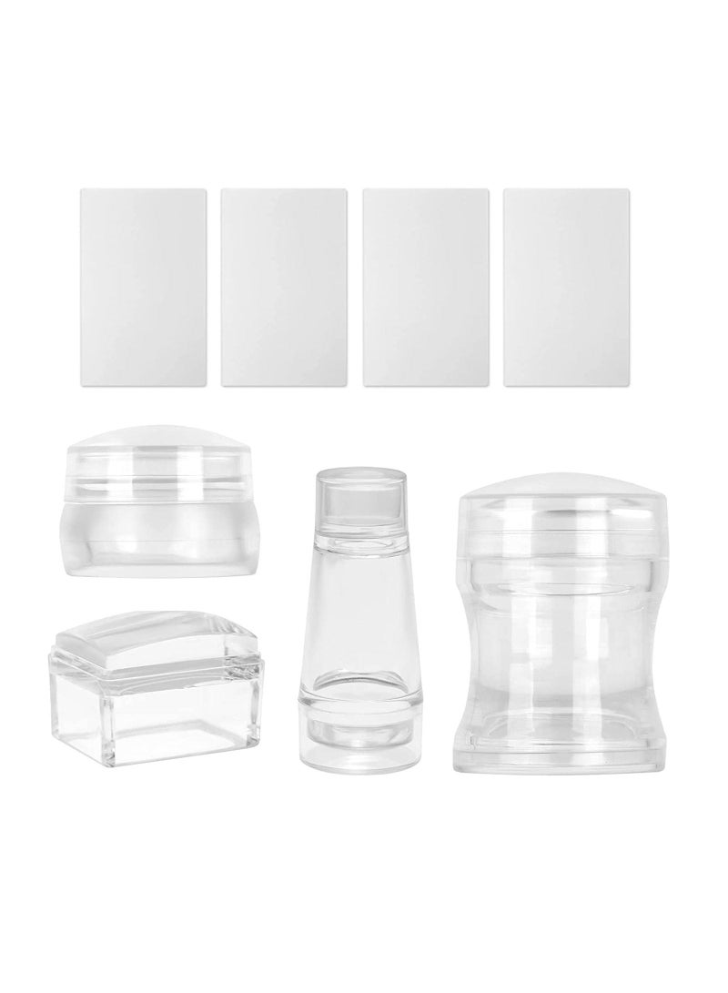 4 Different Clear Silicone Nail Art Stamper Set With 4 Scrapers