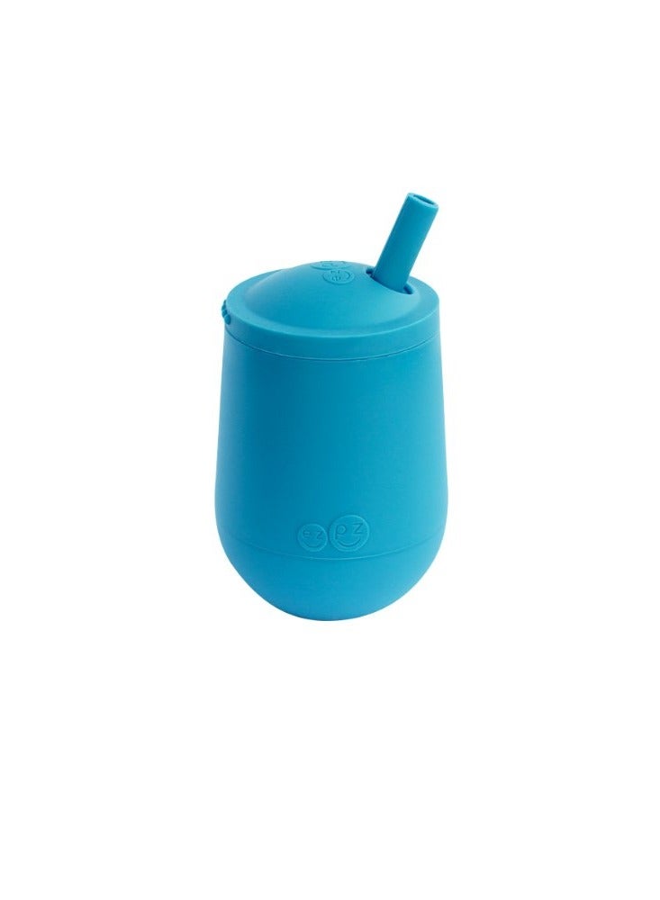 ezpz Sippy Cup Mini Cup + Straw Training System - 100% Silicone Straw Cup for Infants + Toddlers - Baby Cup Designed by a Pediatric Feeding Specialist - 9 Months+ - Blue
