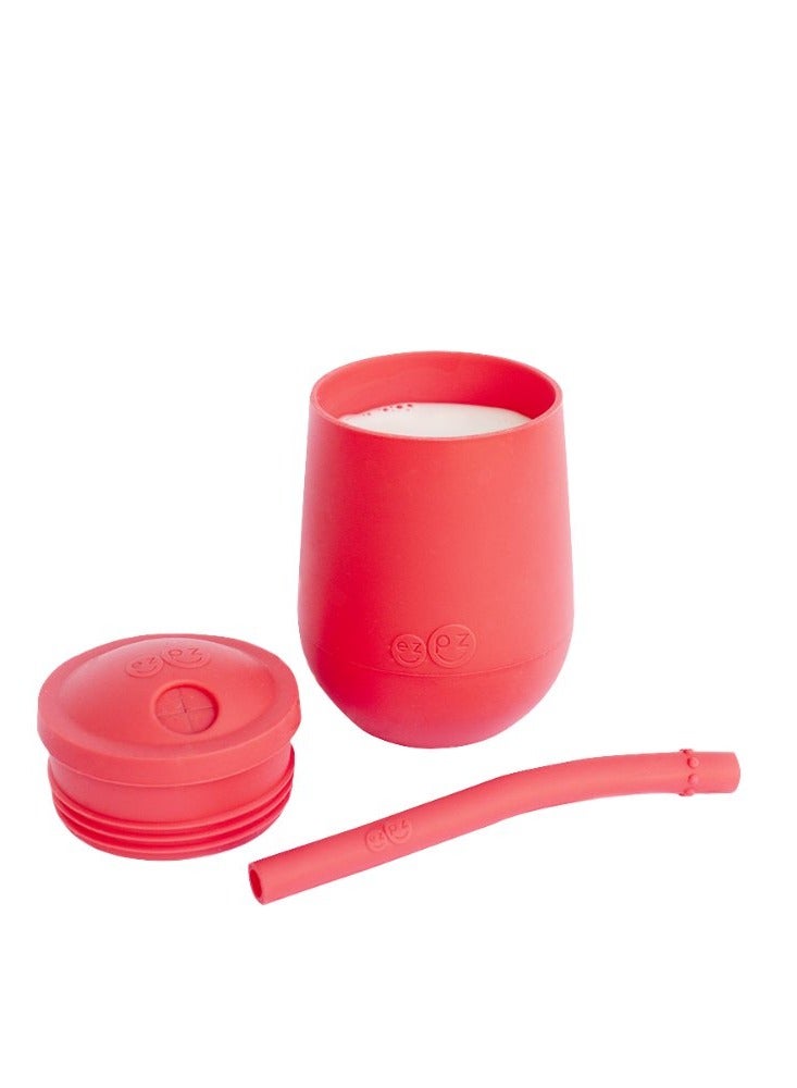 Sippy Cup Mini Cup + Straw Training System - 100% Silicone Straw Cup For Infants - Baby Cup Designed By A Pediatric Feeding Specialist - 9 Months+ - Coral