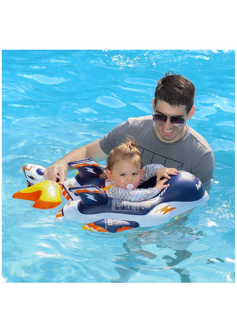 Baby Swim Float Inflatable Swimming Pool Float With Sun Protection Canopy For Age 6-36 months - Space
