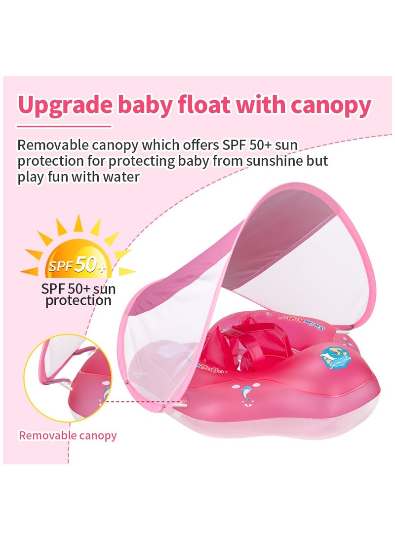 Baby Swim Float Inflatable Swimming Pool Float With Sun Protection Canopy For Age 12-36 months - Pink