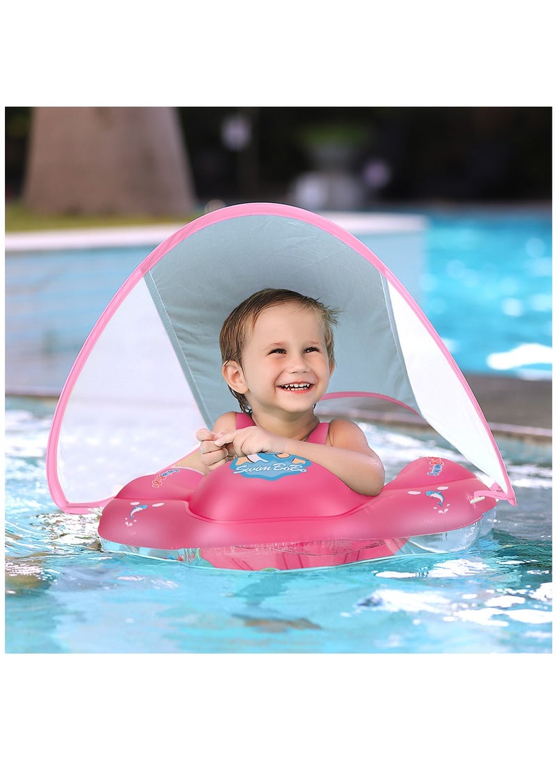 Baby Swim Float Inflatable Swimming Pool Float With Sun Protection Canopy For Age 12-36 months - Pink