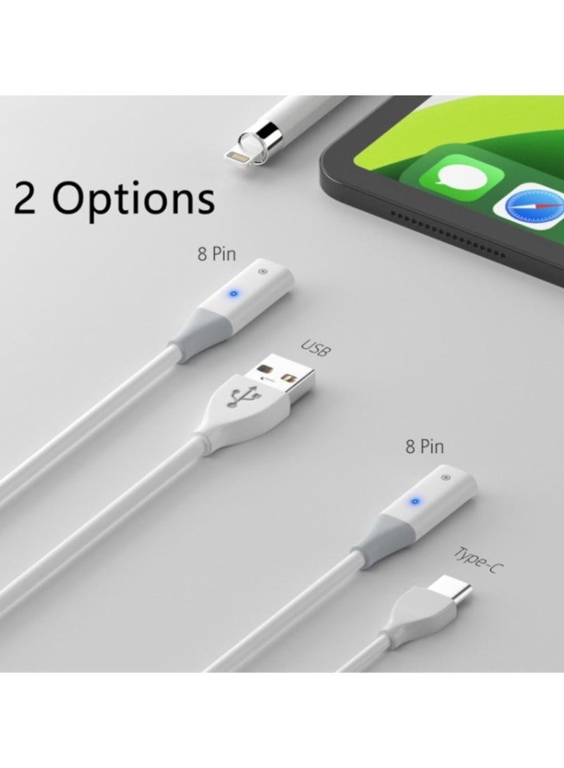 For Apple Pencil 1 USB-C / Type-C to 8 Pin Stylus Charging Cable with Indicator Light, Length:1m(White)