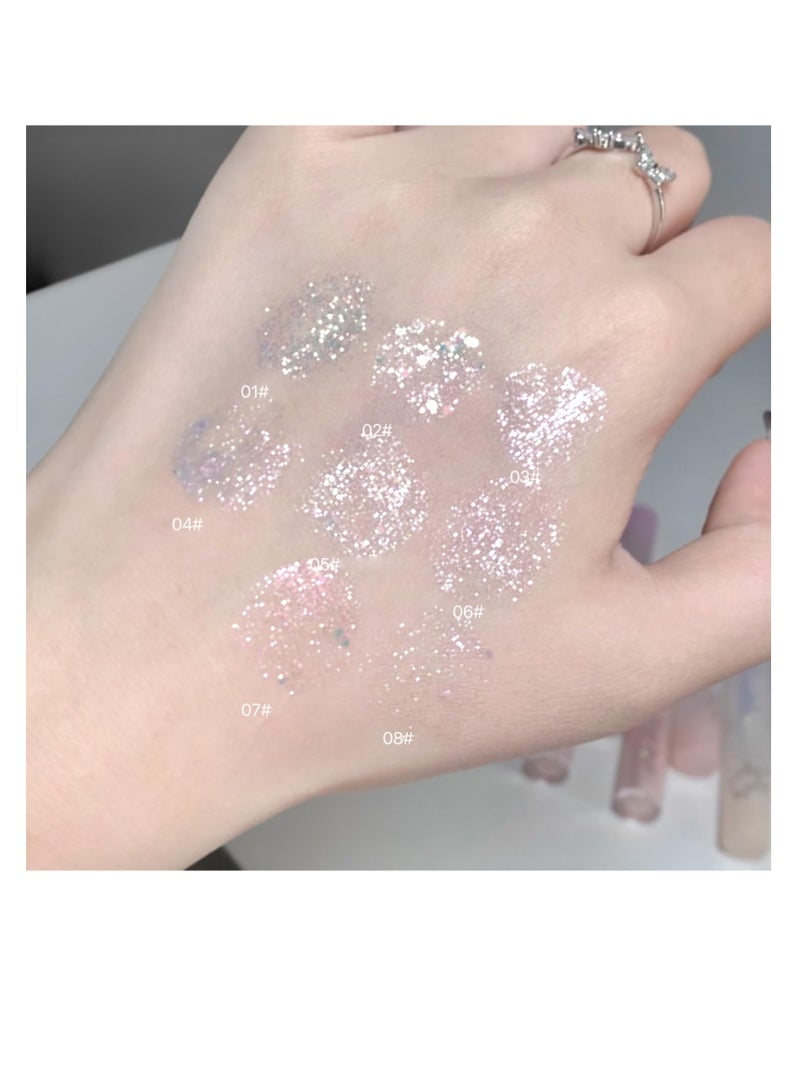 8 PCS Glitter Liquid Eyeshadows, Fine Shimmer Popping Shimmer Bling Under Eye Shadow, Loose Glitter Glue for Crystals Eye Makeup, Matte Glitter Highly Pigmented Blending, Perfect For Woman, Girl