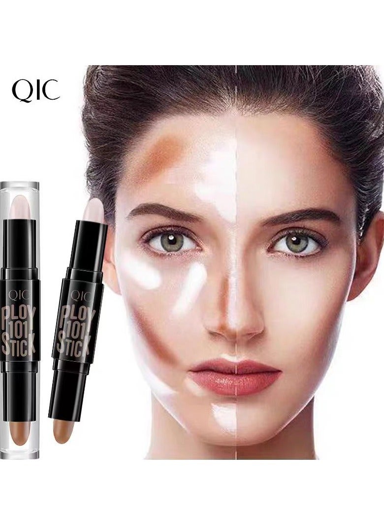 Dual-End Highlighter Makeup Stick Contour Stick, Cream Contour Bronzer Sticks, Waterproof Face Concealer Pen for Body Face Brighten Facial Shade, Create 3D Makeup
