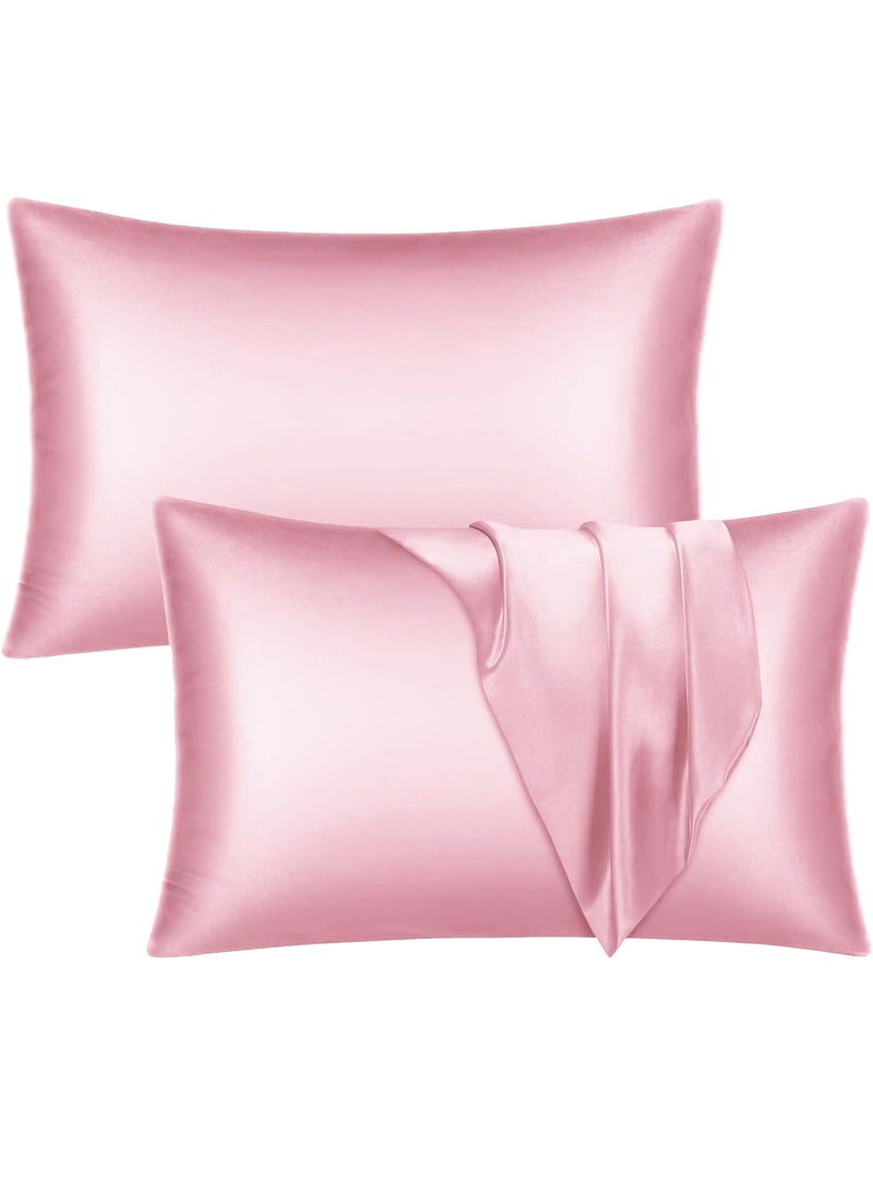 Satin Silk Pillow Case Cover for Hair and Skin, Soft Breathable Smooth Both Sided Silk Pillow Cover Pair (King - 50 x 102cm - 2pcs - Baby Pink)