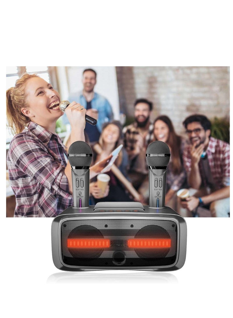 Portable Karaoke Speaker System for Adults Complete with 2 Wireless Microphones Ideal for Home Parties Meetings and Weddings