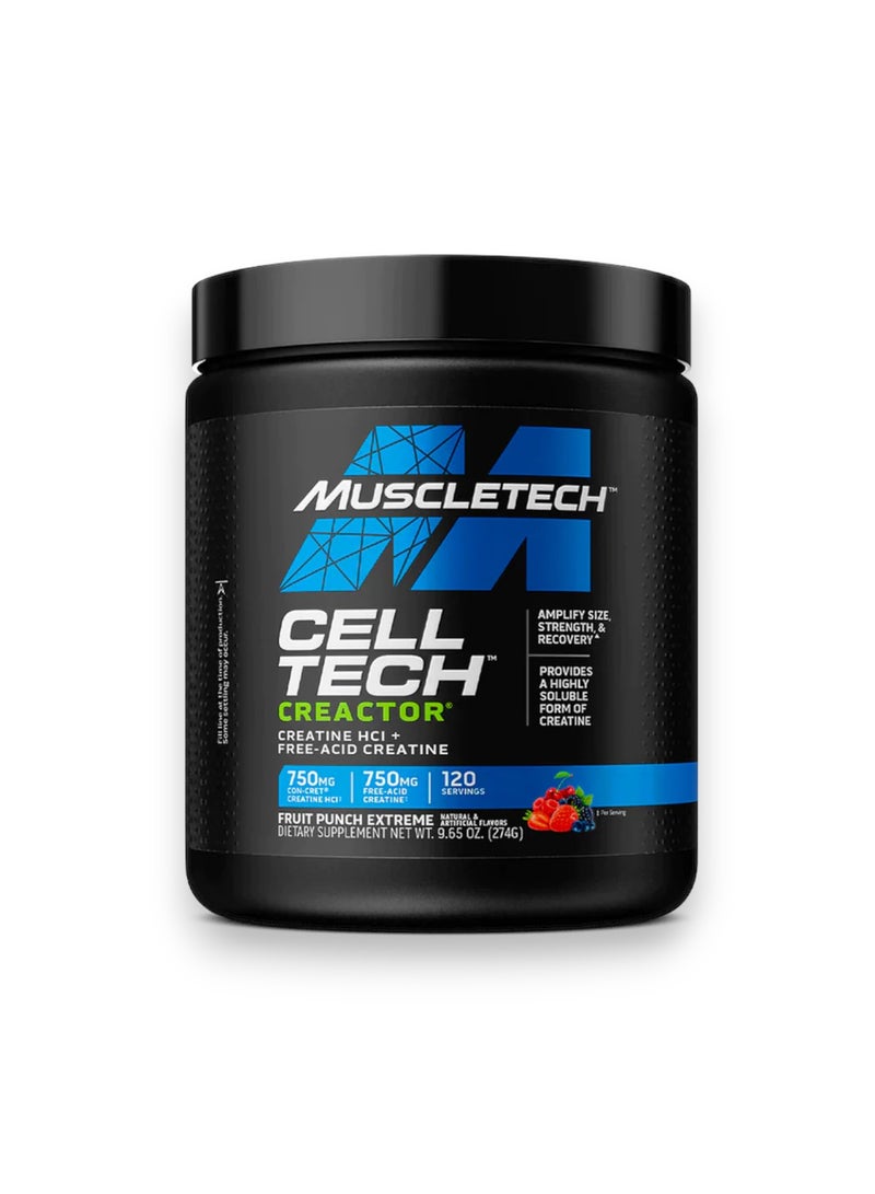 Cell Tech Creactor, Creatine HCl +Free-Acid Creatine, Fruit Punch Extreme Flavour, 120 Servings