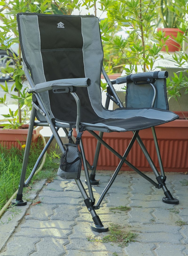 New Modern Design Camping Chair With Cup holder and Pockets Beach Chair Garden Chair With Comfortable Tilted Back-Cup Holder-Carry Bag for Indoor Outdoor Travelling MH-C104Grey/black